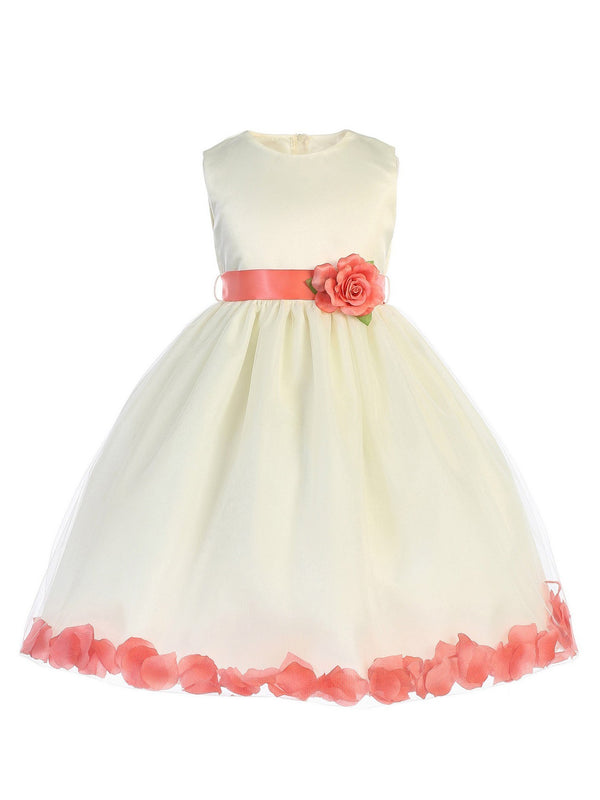 Just Kids Little Girls Ivory Coral Floating Petals Flower Girl Dress 2T-6 - SophiasStyle.com